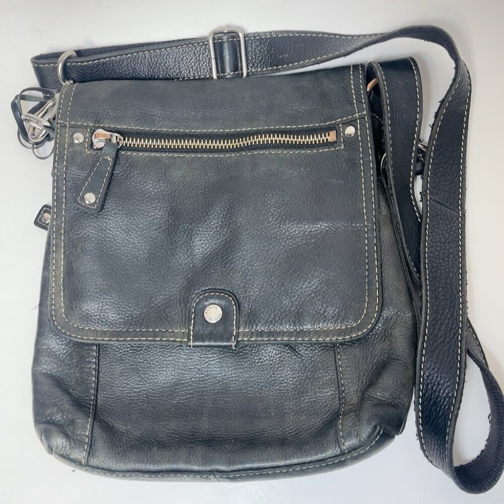 Fossil Womens Vintage Pebbled  Leather Dark Green Crossbody Bag